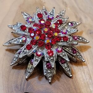 Red Crystal Starburst Brooch - Women's Jewelry